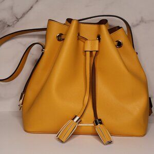 Aldo Yellow Bucket Bag with Tassels & Gold Hardware